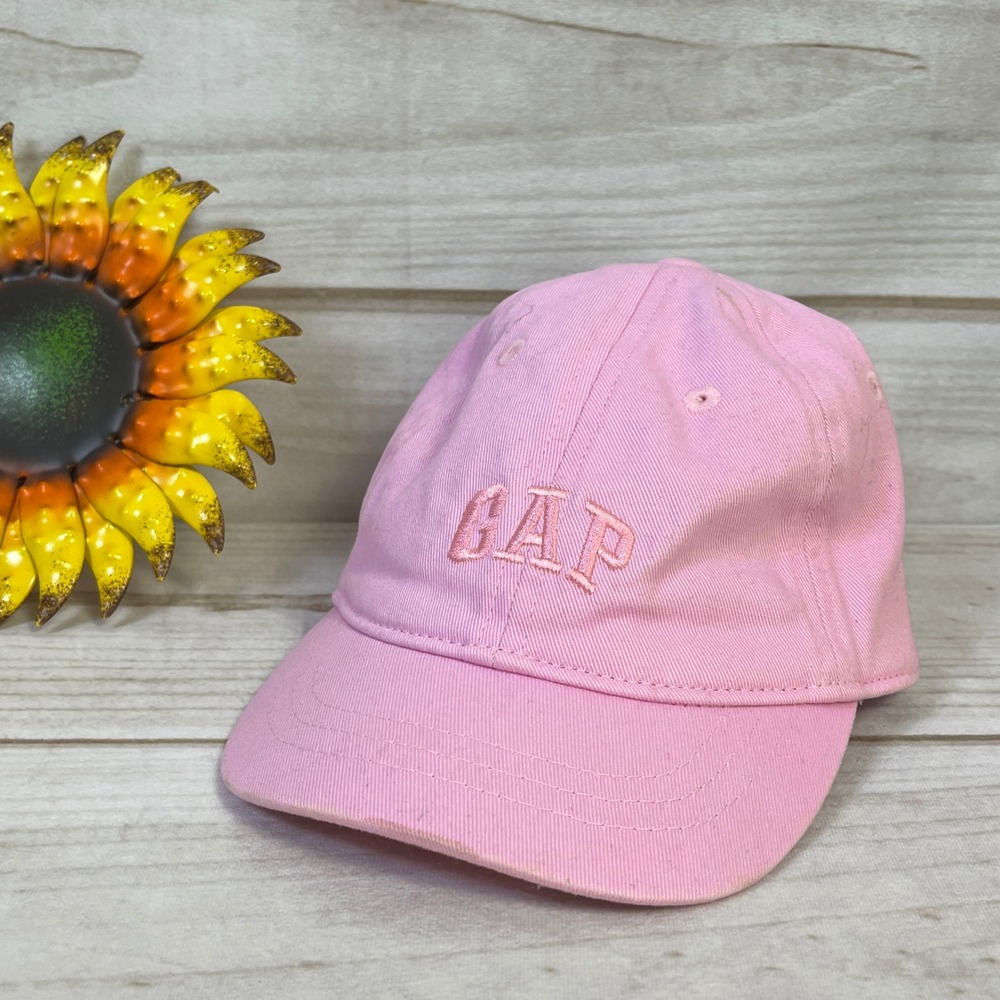 Girls Gap Pink Cotton Baseball Cap‎ Hat Embroidered Logo Elastic Back Kids